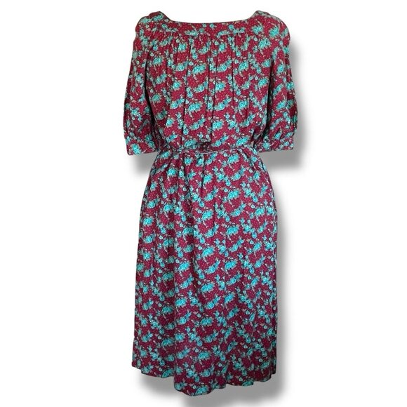 Vintage 1970s Ilse Smith For Reuben Thomas Dress Sz Small Brown Floral Blouson - Picture 9 of 12